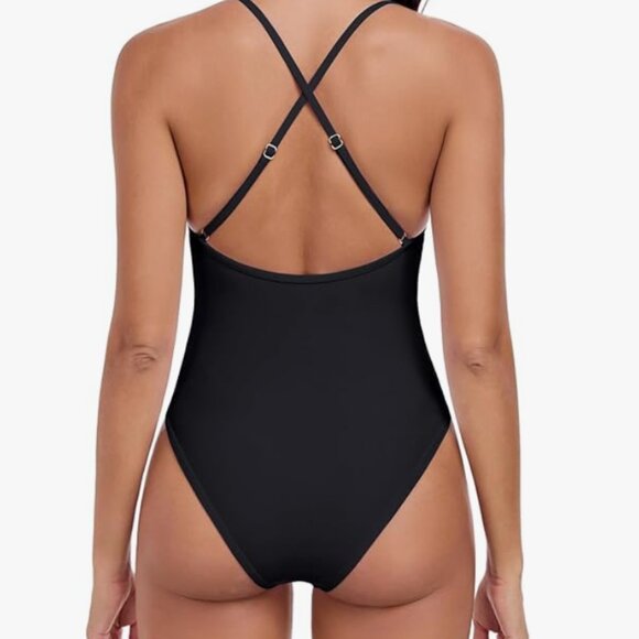 Cutout One Piece Swimsuit with V Neck and Crisscross Back - Picture 3 of 7